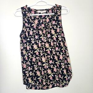 Loft Navy Floral Sleeveless Top Career Business Casual